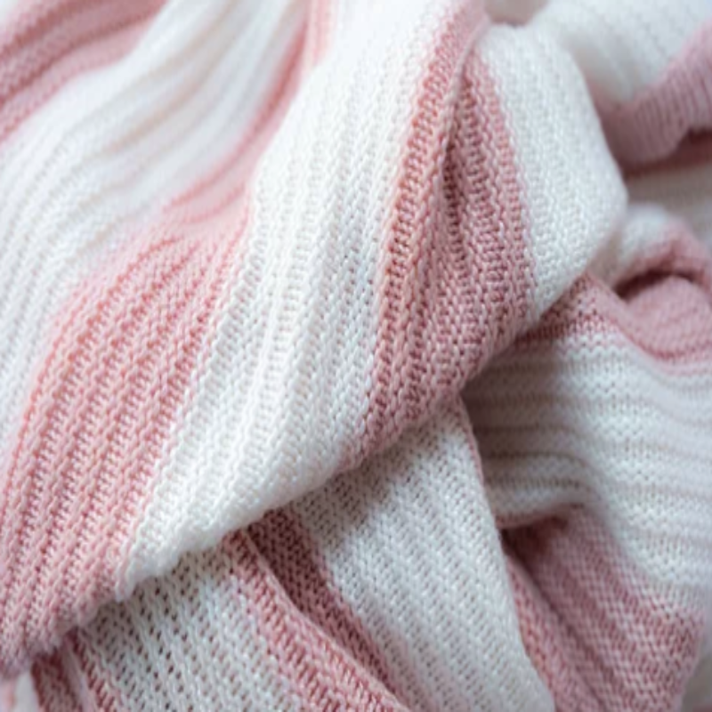 Knitted Striped Bamboo Blanket - Blush